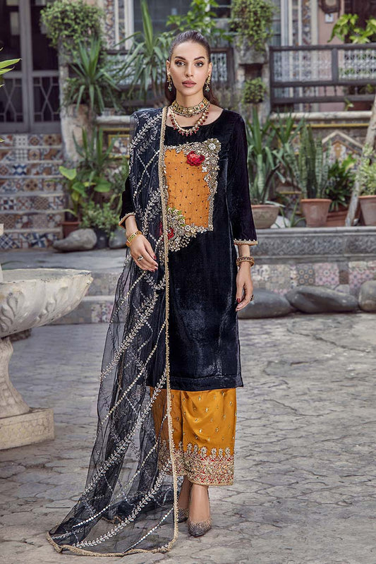Black Hand Embroidered Micro Velvet Suit