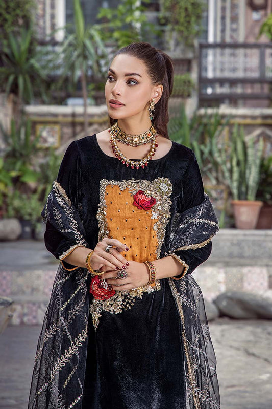 Black Hand Embroidered Micro Velvet Suit