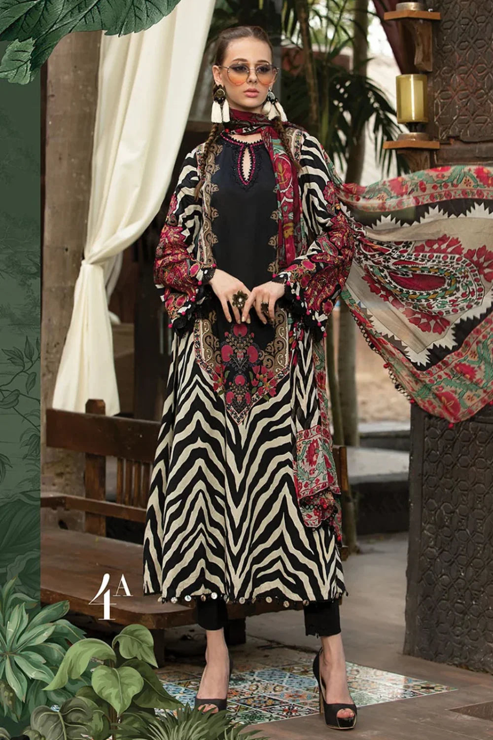 Black Printed Lawn Suit with Chiffon Dupatta