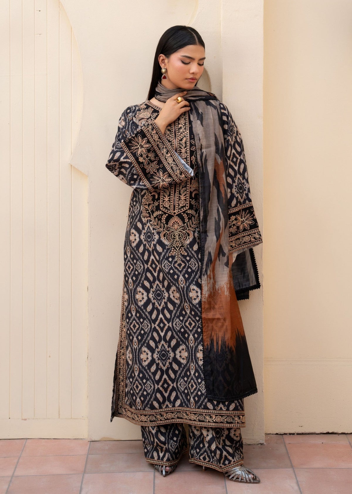 Black A-Line Kurta Plazzo Set Pakistani Clothes Online in Sri Lanka India Australia