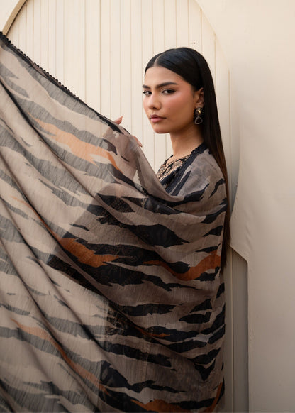 Ladies Black Blended Khaddar Unstitched Suit Online in UK USA Canada