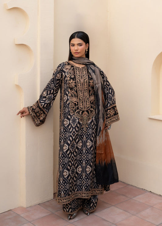 Unstitched Black Embroidered Khaddar Dress Material Online in Dubai DXB UAE Abudhabi Meena Bazaar