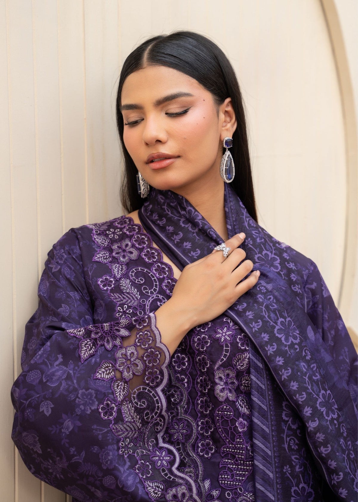 Blended Khaddar Embroidered Purple Heart Shalwar Kameez Online in Sri Lanka India Australia