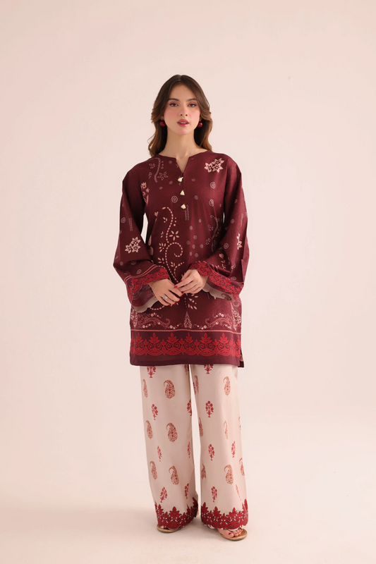 Blood Red Digital Print Poly Lawn Kurta Set Online in Dubai UAE Abudhabi Ajman Sharjah