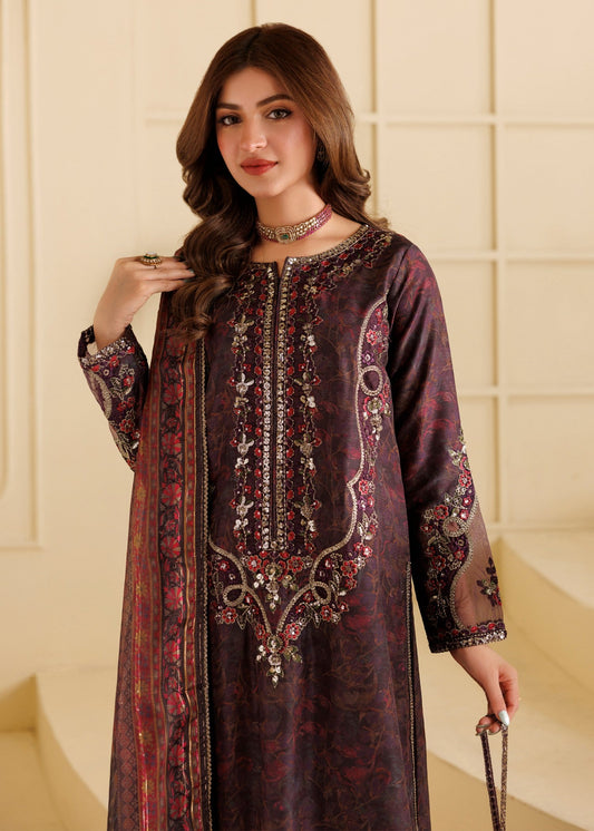 Blood Red Embroidered Blended Khaddar Designer Salwar Kameez Online in UK USA Canada