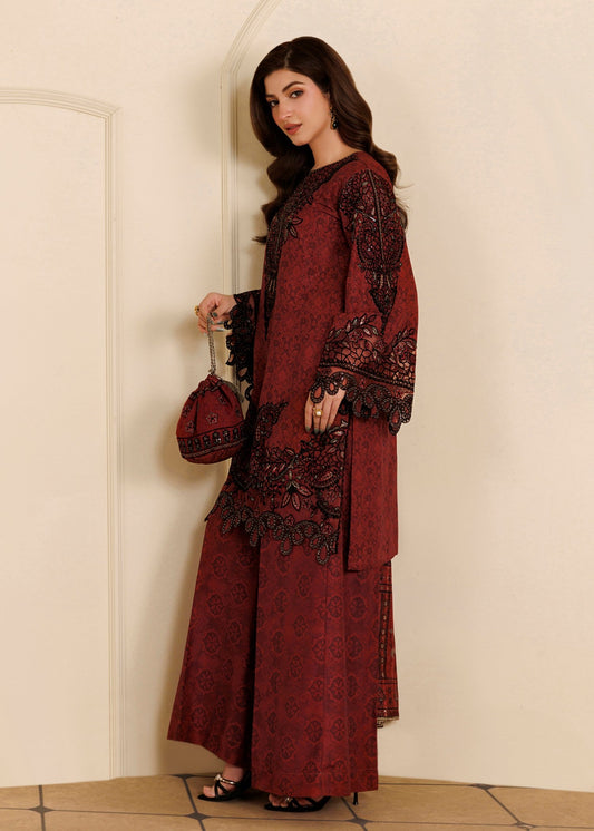 Blood Red Embroidered Khaddar Designer Salwar Kameez Online in Dubai DXB UAE Abudhabi Meena Bazaar