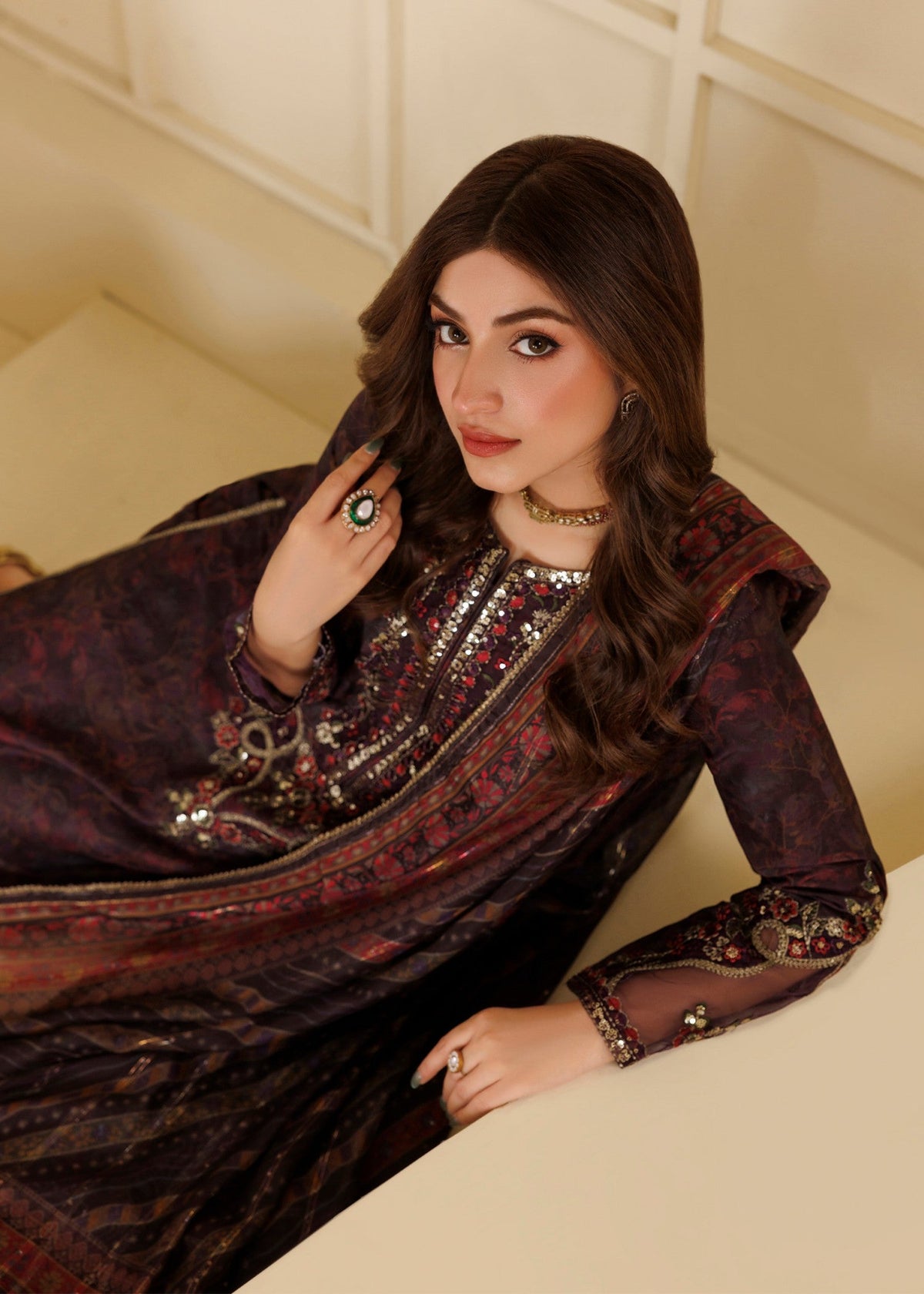 Blood Red Embroidered Khaddar Latest Pakistani Suits Online in UK USA Canada