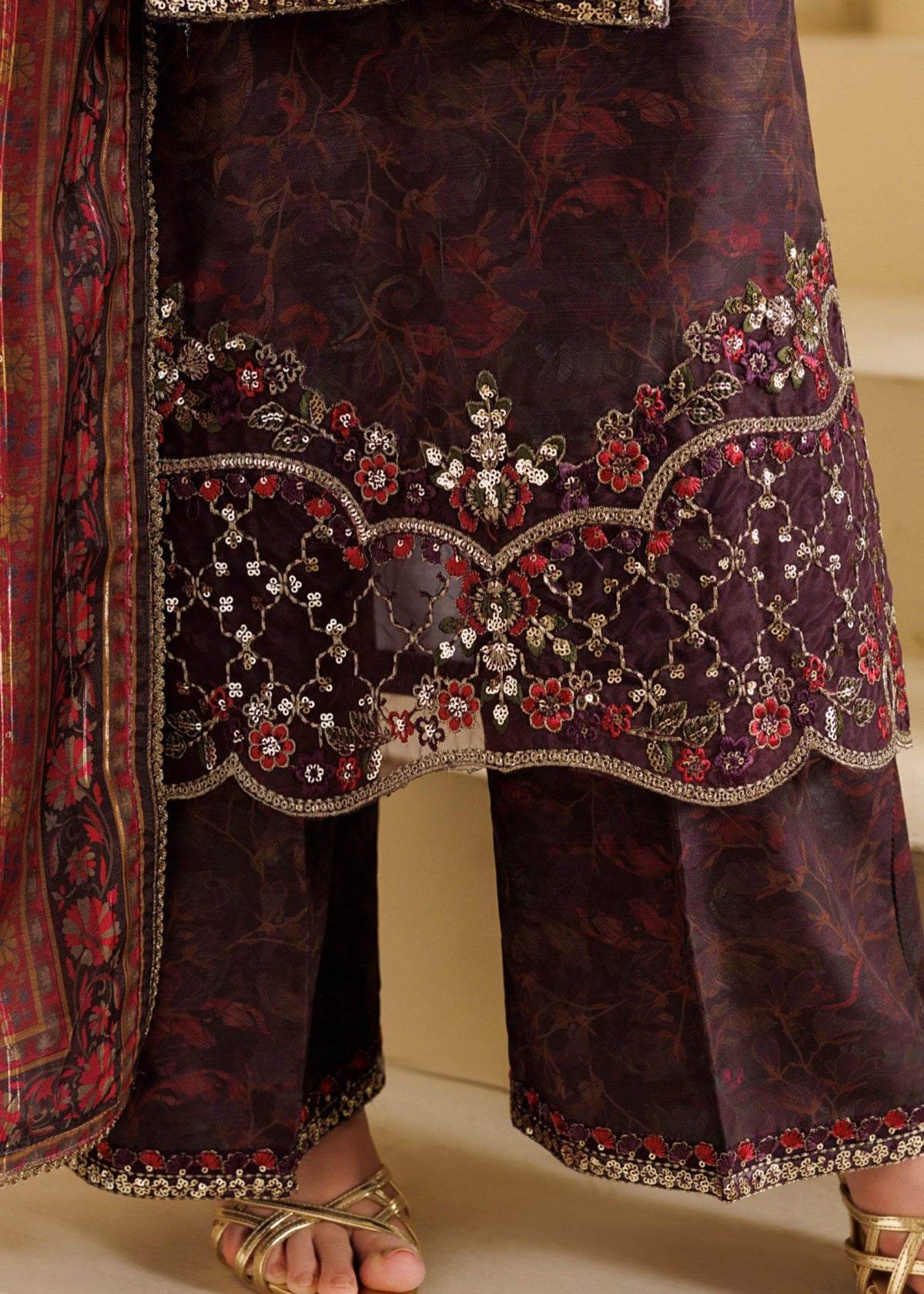 Blood Red Embroidered Khaddar Pakistani Designer Suits Online in Sri Lanka India Australia