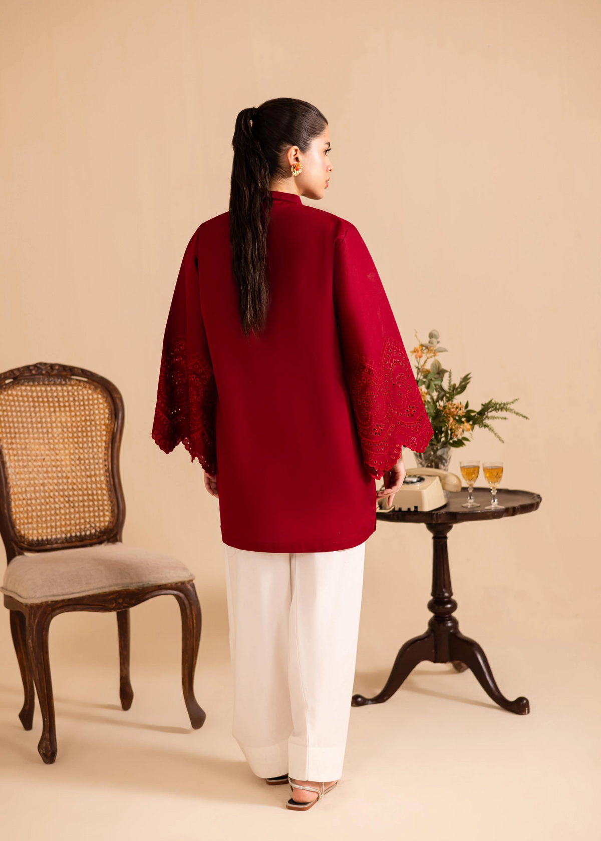 Blood Red Embroidered Lawn Daily Wear Kurta Set Online in Dubai DXB UAE Abudhabi Meena Bazaar
