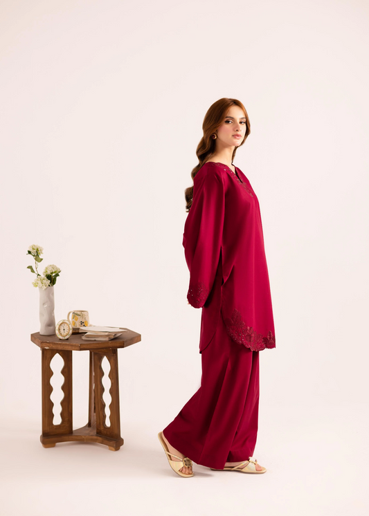 Blood Red Embroidered Lawn Kurta Set Online in Dubai DXB UAE Abudhabi Meena Bazaar