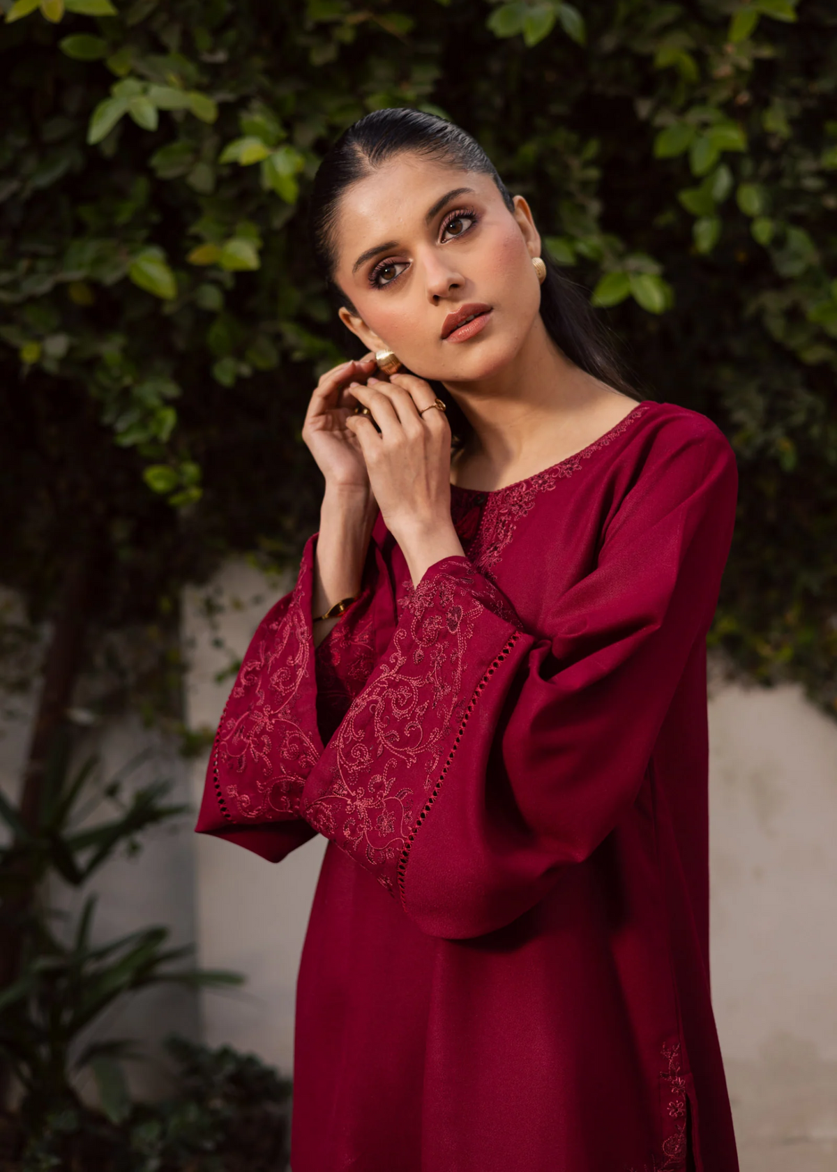 Blood Red Embroidered Lawn Kurta Set Online in Sri Lanka India Australia