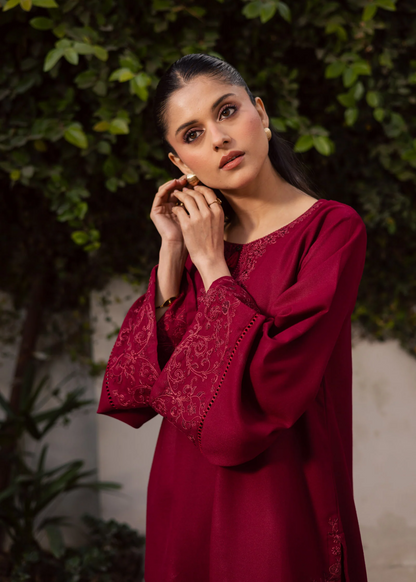 Blood Red Embroidered Lawn Kurta Set Online in Sri Lanka India Australia