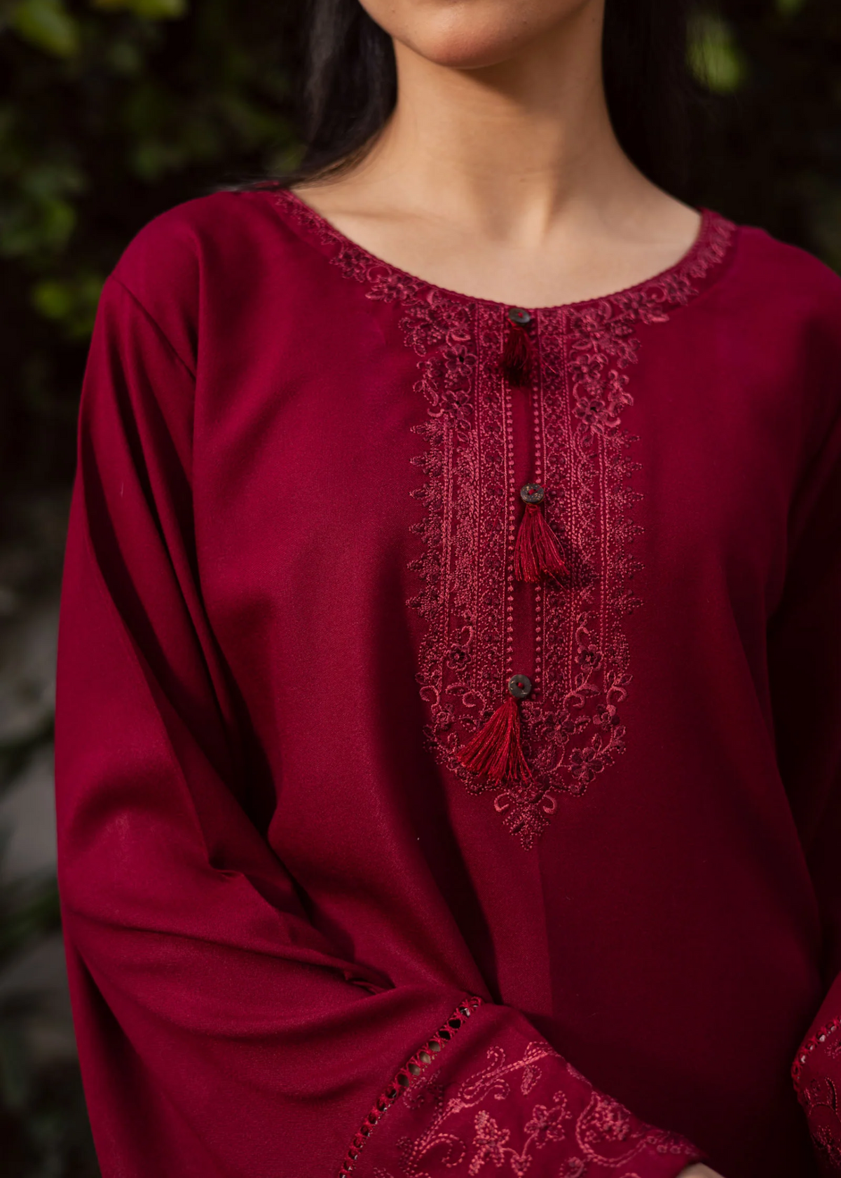Blood Red Lawn Embroidered Kurta Set Online in KSA Riyadh Saudi Arabia Oman Bahrain Qatar