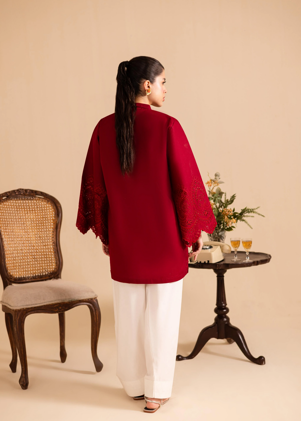 Blood Red Lawn Embroidered Kurta Set Pakistani Summer Wear Online in KSA Riyadh Saudi Arabia Oman Bahrain Qatar