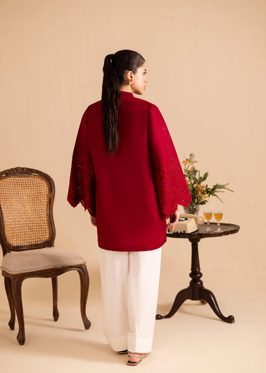 Blood Red Lawn Embroidered Kurta Set Pakistani Summer Wear Online in KSA Riyadh Saudi Arabia Oman Bahrain Qatar