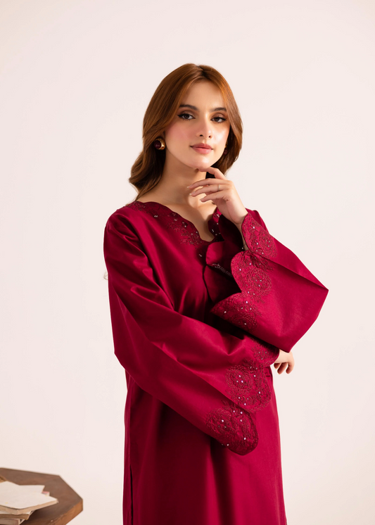 Blood Red Lawn Kurta Set Online in Sri Lanka India Australia