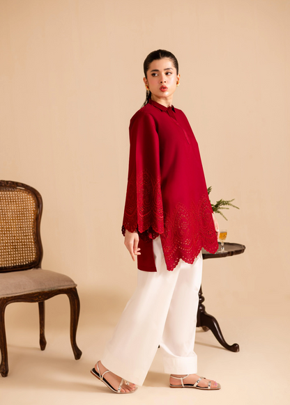 Blood Red Lawn Straight Cut Kurta with Farshi Shalwar Online in Sri Lanka India Australia