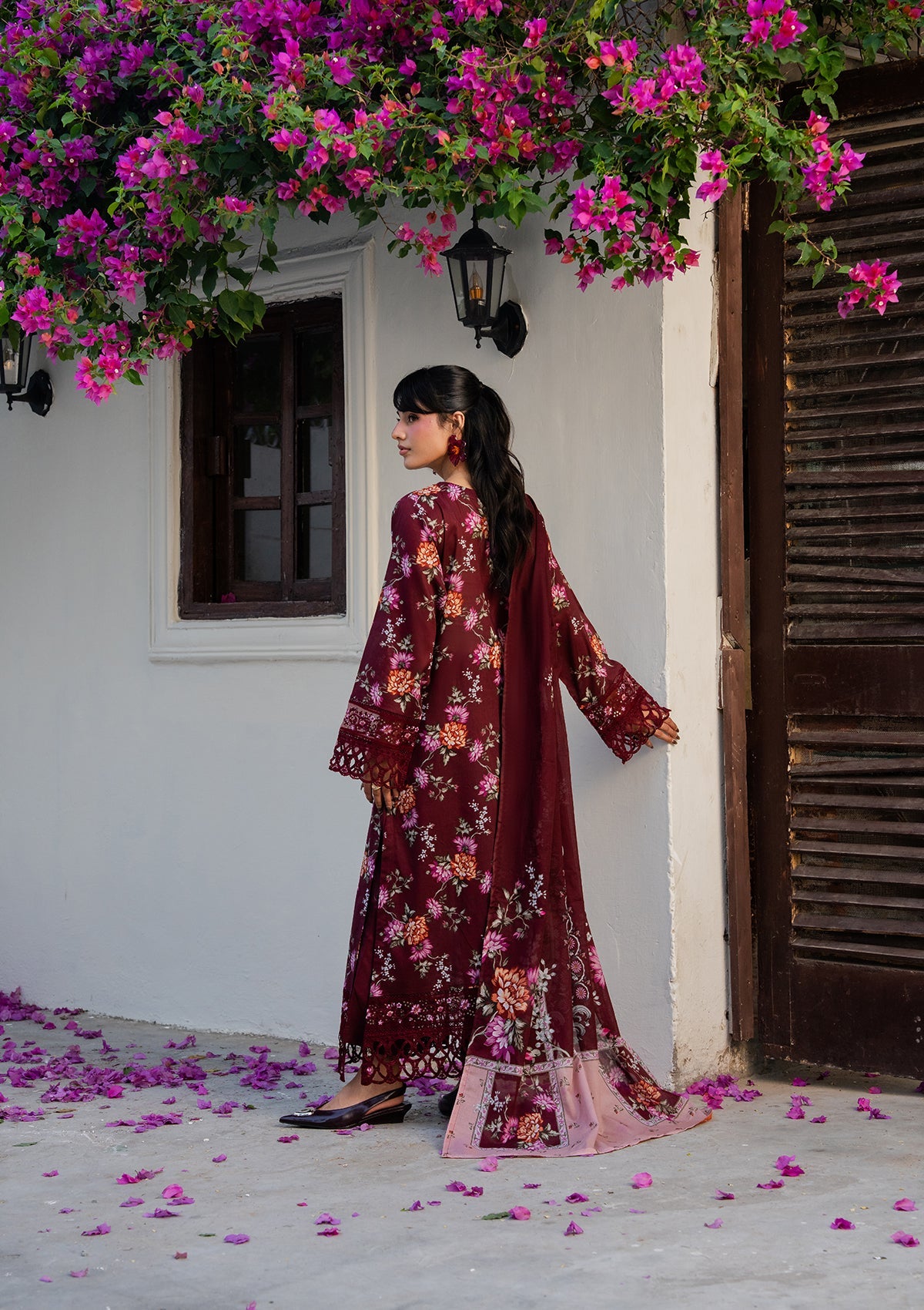Blood Red Lawn Suit Online in Dubai DXB UAE Abudhabi Meena Bazaar