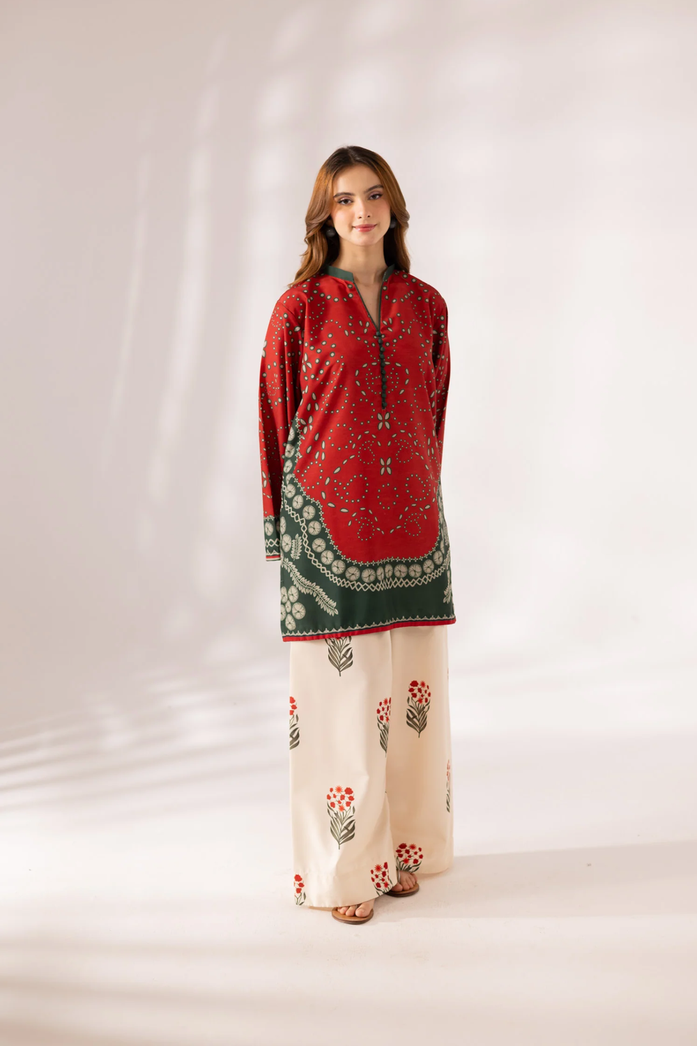 Blood Red Poly Lawn Straight Kurta Set Online in Dubai UAE Abudhabi Ajman Sharjah