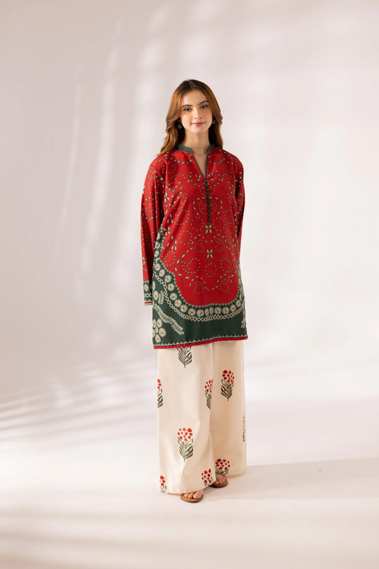 Blood Red Poly Lawn Straight Kurta Set Online in Dubai UAE Abudhabi Ajman Sharjah