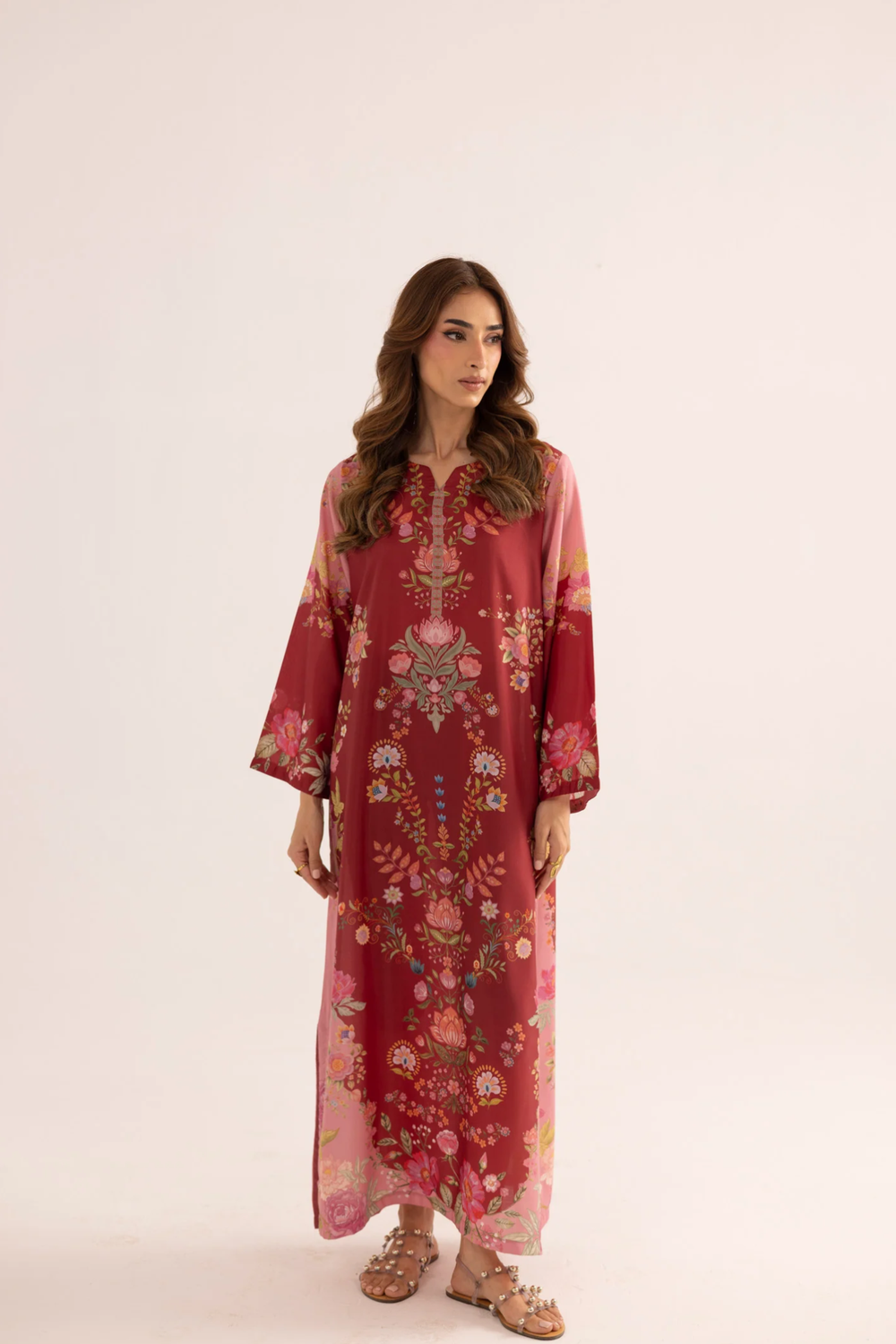 Blood Red Silk Finish Lawn Kaftan Online in Dubai UAE Abudhabi Ajman Sharjah