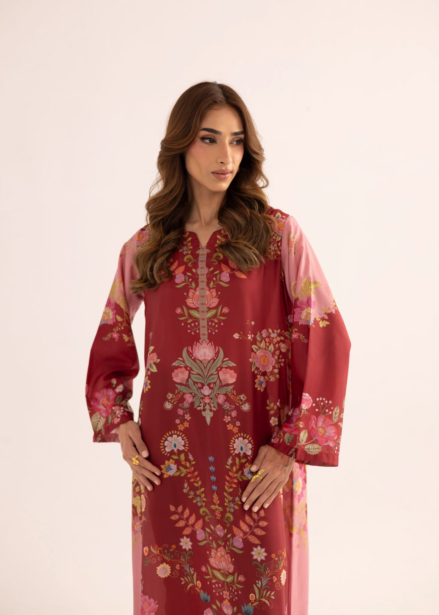 Blood Red Silk Lawn Kaftan Online in Dubai DXB UAE Abudhabi Meena Bazaar