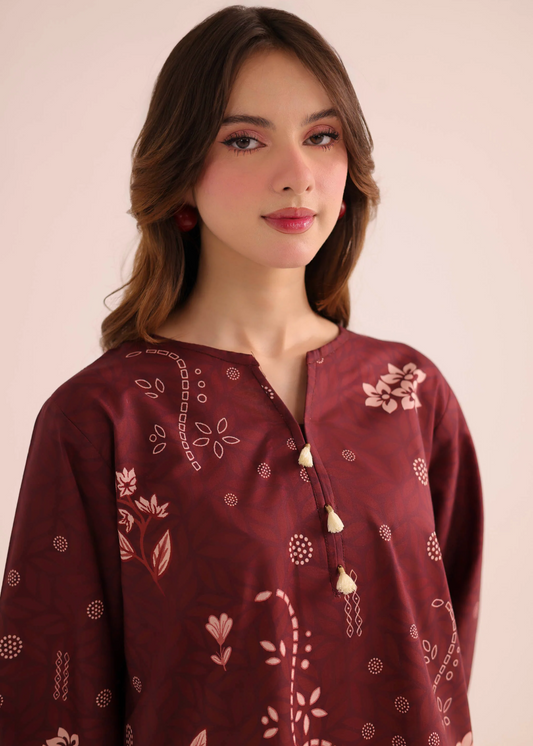 Blood Red Straight Cut Poly Lawn Kurta Set Online in Sri Lanka India Australia