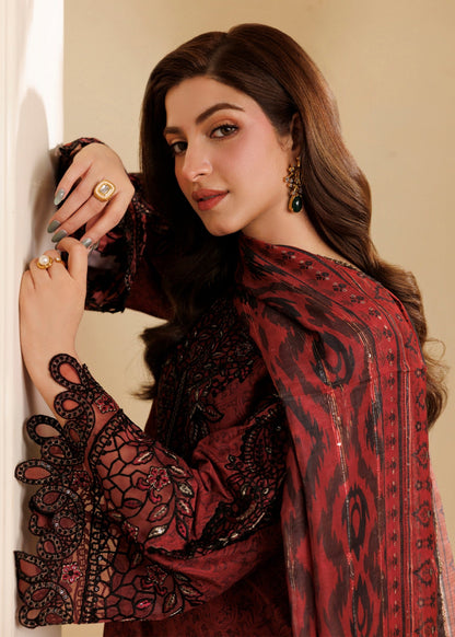 Blood Red Winter Wear Embroidered Khaddar Pakistani Suit Online in Dubai UAE Abudhabi Ajman Sharjah