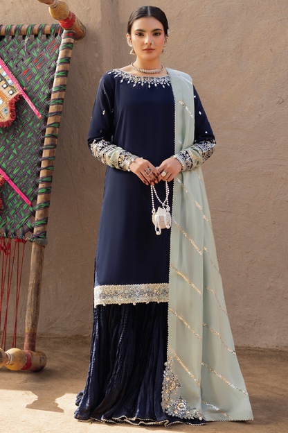 Blue Adda Work Raw Silk Festive Sharara Suit Online in Dubai UAE Abudhabi Ajman Sharjah