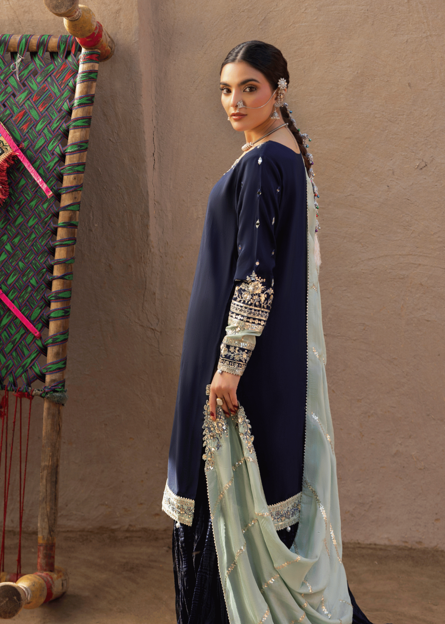 Blue Adda Work Silk Sharara Dress Online in Dubai UAE Abudhabi Ajman Sharjah