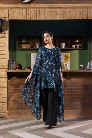 Blue Black Chiffon Cape Kaftan Set Online in Dubai UAE Abudhabi Ajman Sharjah