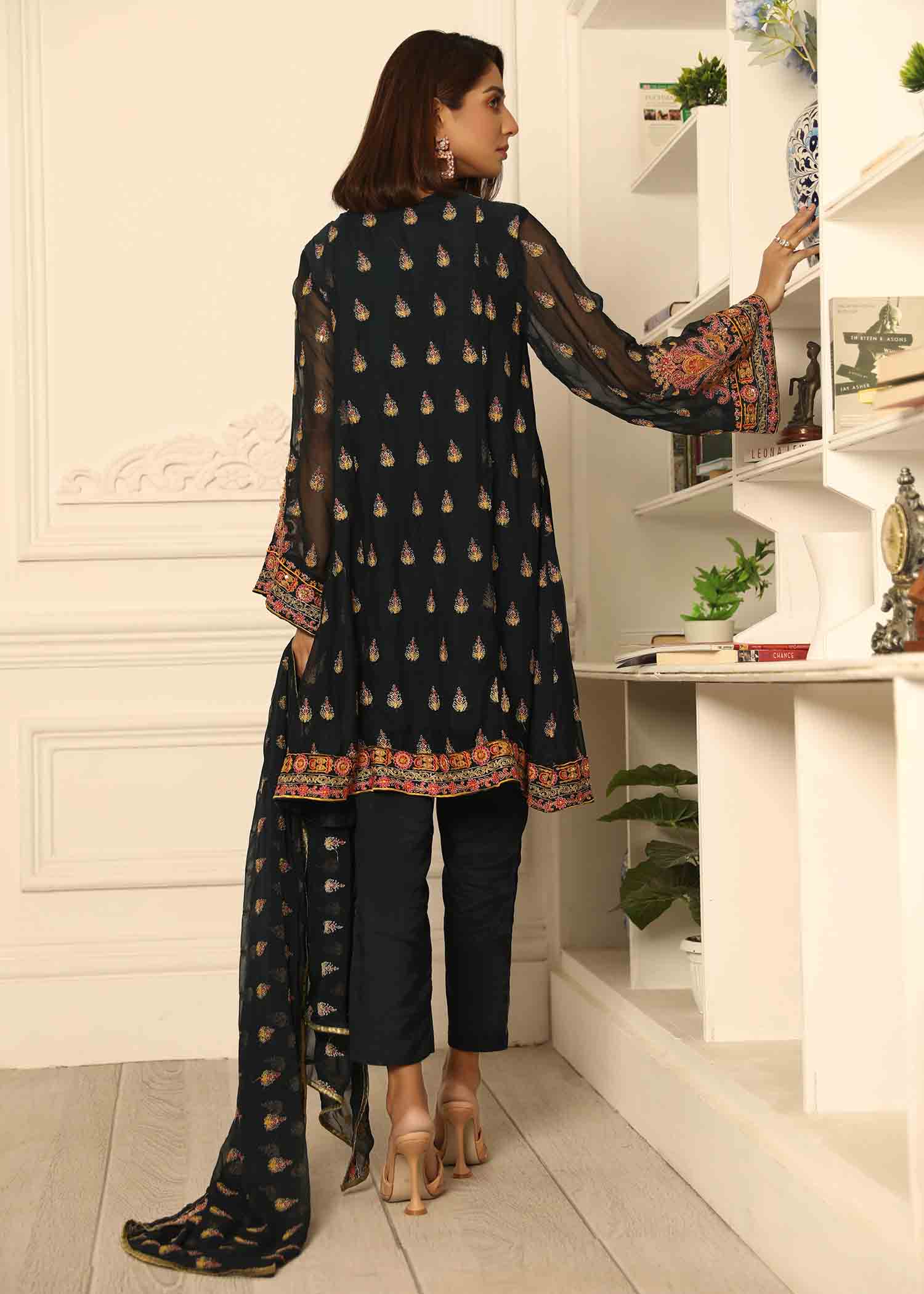 Blue Chiffon Embellished Festive Suit Online in Sri Lanka India Australia