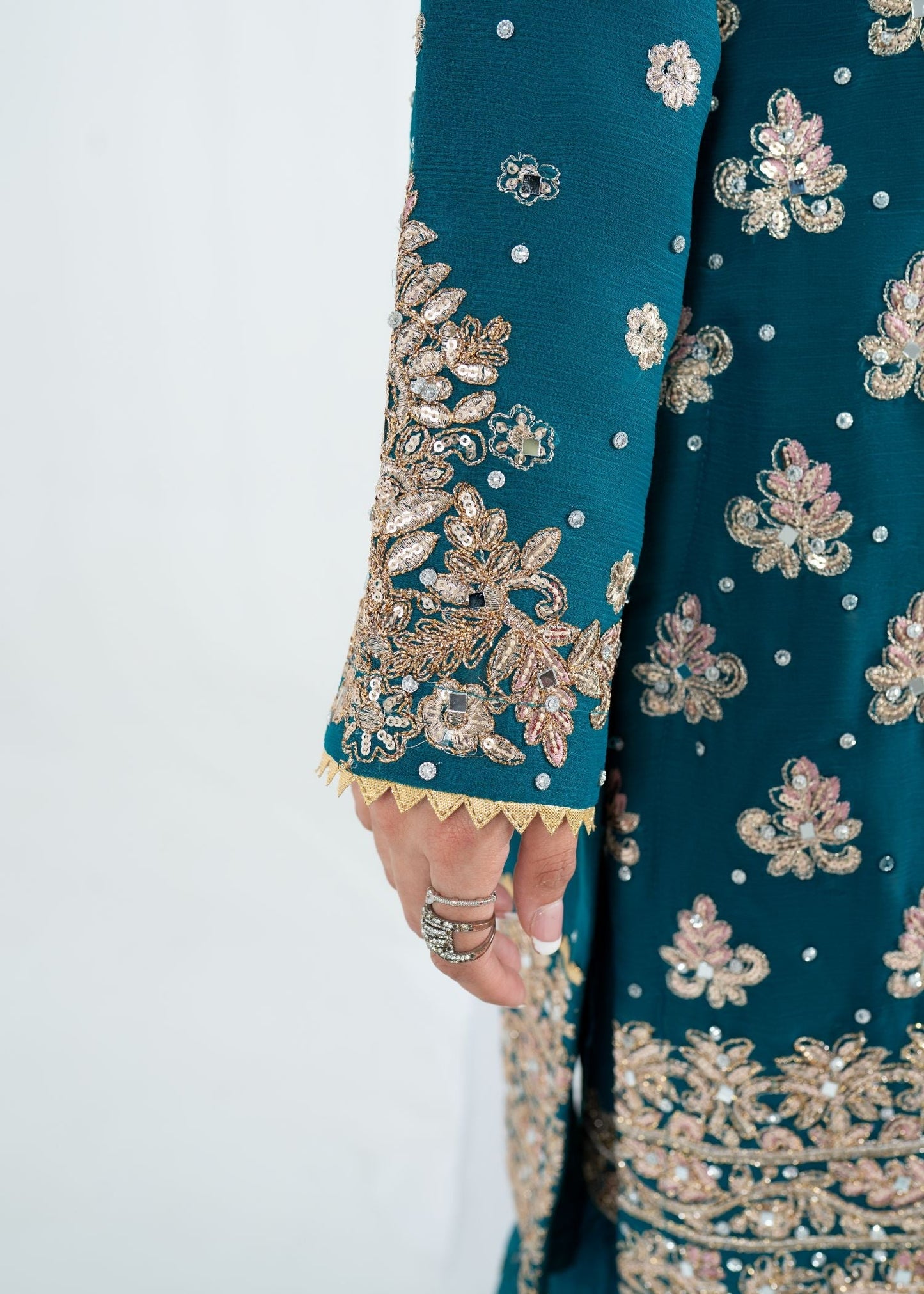 Blue Chiffon Embroidered Wedding Guest Wear Online in KSA Riyadh Saudi Arabia Oman Bahrain Qatar