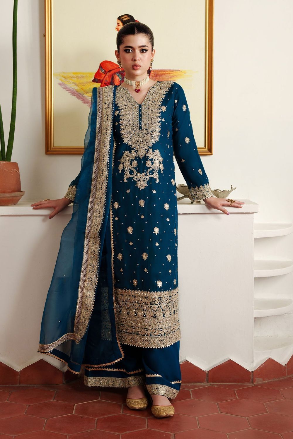 Blue Chiffon Festive Suit Online in Dubai UAE Abudhabi Ajman Sharjah