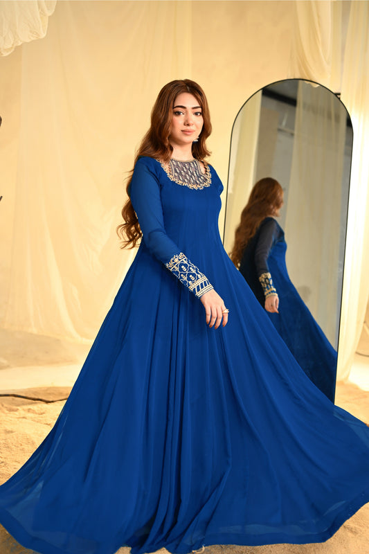 Blue Chiffon Festive Wear Kurta Set Online in Sri Lanka India Australia