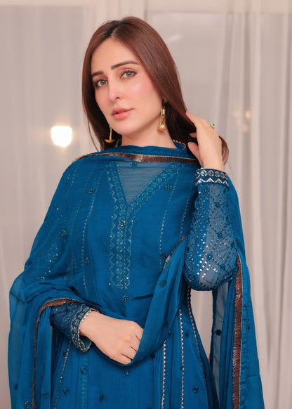Blue Chiffon Festive Wear Suit with Sequence Boti Work Online in Dubai UAE Abudhabi Ajman Sharjah