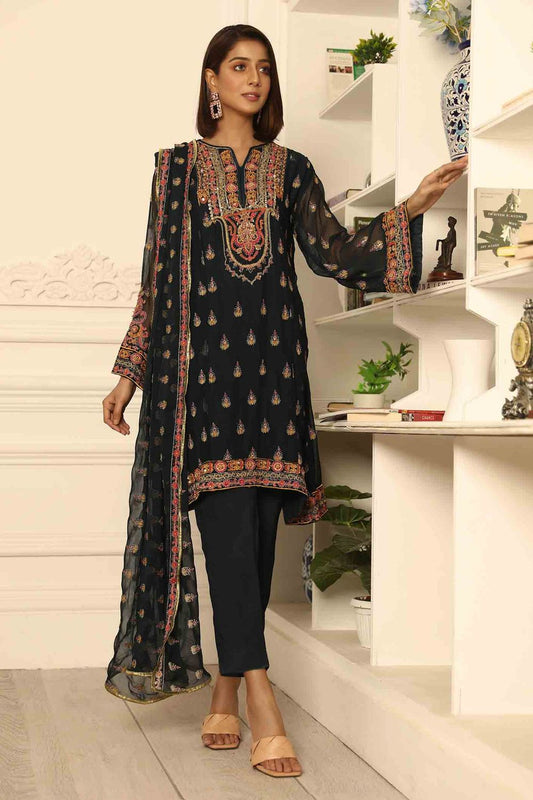 Blue Chiffon Hand Embroidered Partywear Suit Online in Dubai UAE Abudhabi Ajman Sharjah