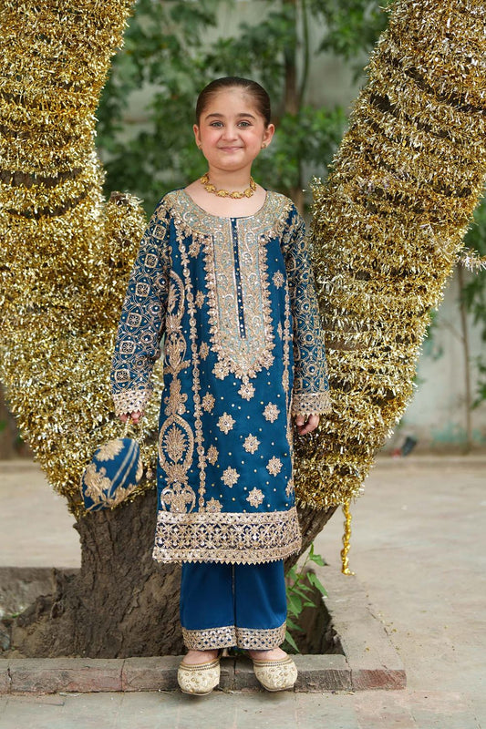 Blue Chiffon Kids Festive Suit Online in Dubai UAE Abudhabi Ajman Sharjah