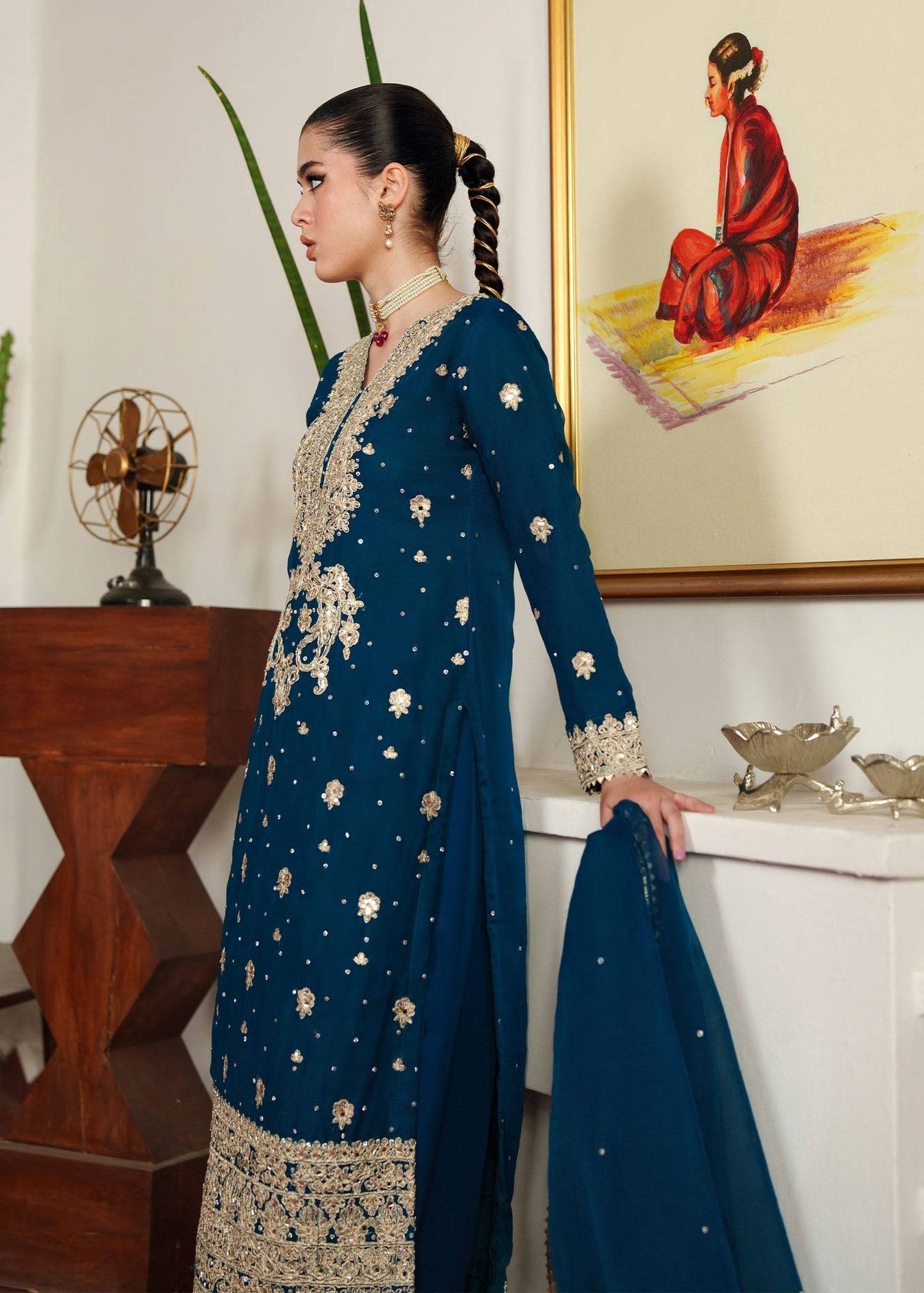 Blue Chiffon Long Kurta Suit Online in Dubai DXB UAE Abudhabi Meena Bazaar