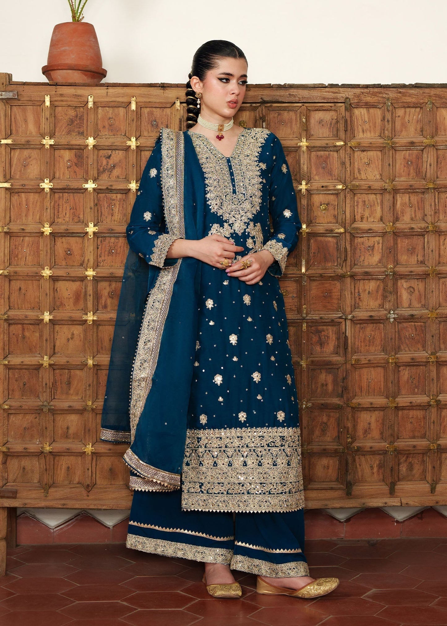 Blue Chiffon Three Piece Suit Online in UK USA Canada