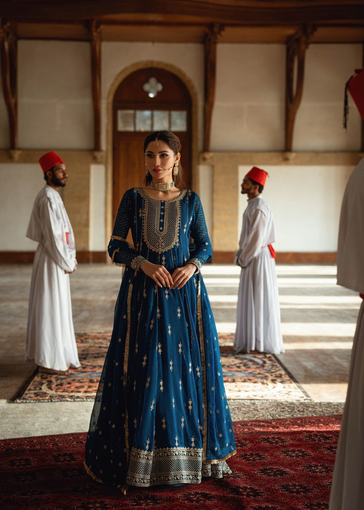 Blue Embellished Chiffon Maxi Dress Online in UK USA Canada