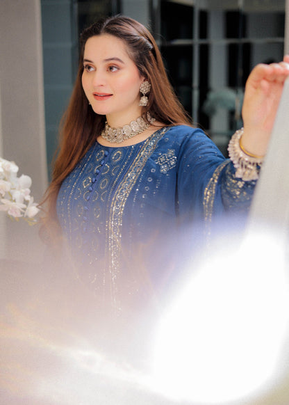 Blue Embellished Chiffon Pishwas Dress Online in Sri Lanka India Australia