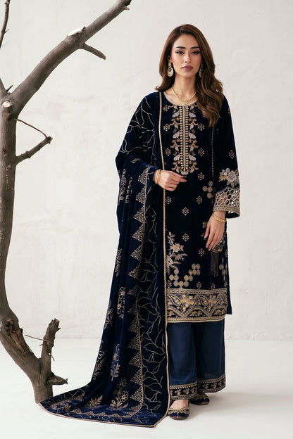 Blue Embellished Velvet Pakistani Suit Online in Dubai UAE Abudhabi Ajman Sharjah