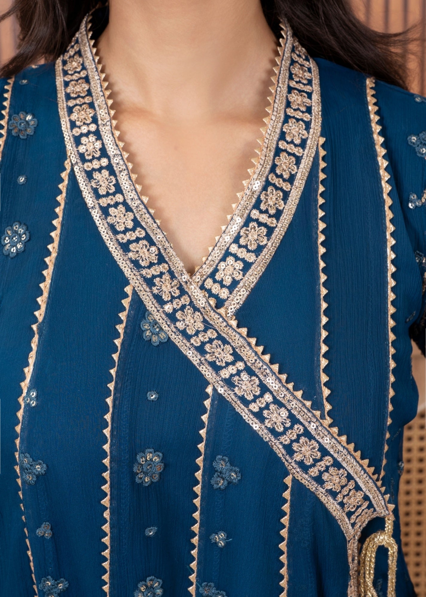 Blue Embroidered Chiffon Angrakha Dress Online in Dubai DXB UAE Abudhabi Meena Bazaar