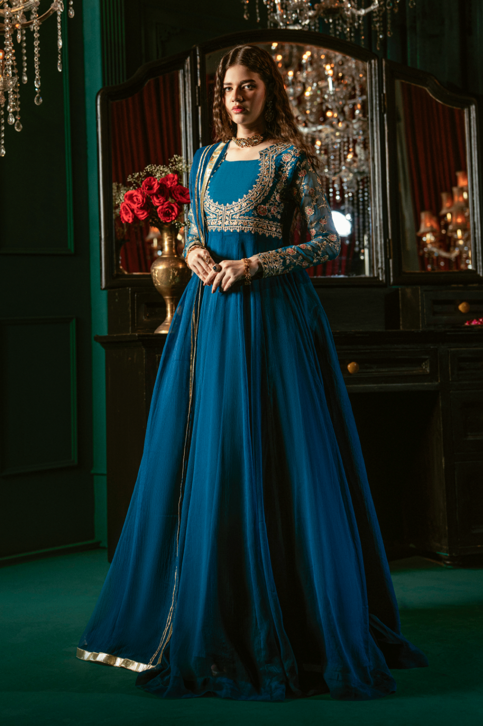 Blue Embroidered Chiffon Festive Wear Salwar Kameez Online in UK USA Canada