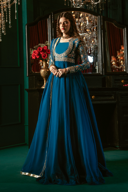 Blue Embroidered Chiffon Festive Wear Salwar Kameez Online in UK USA Canada