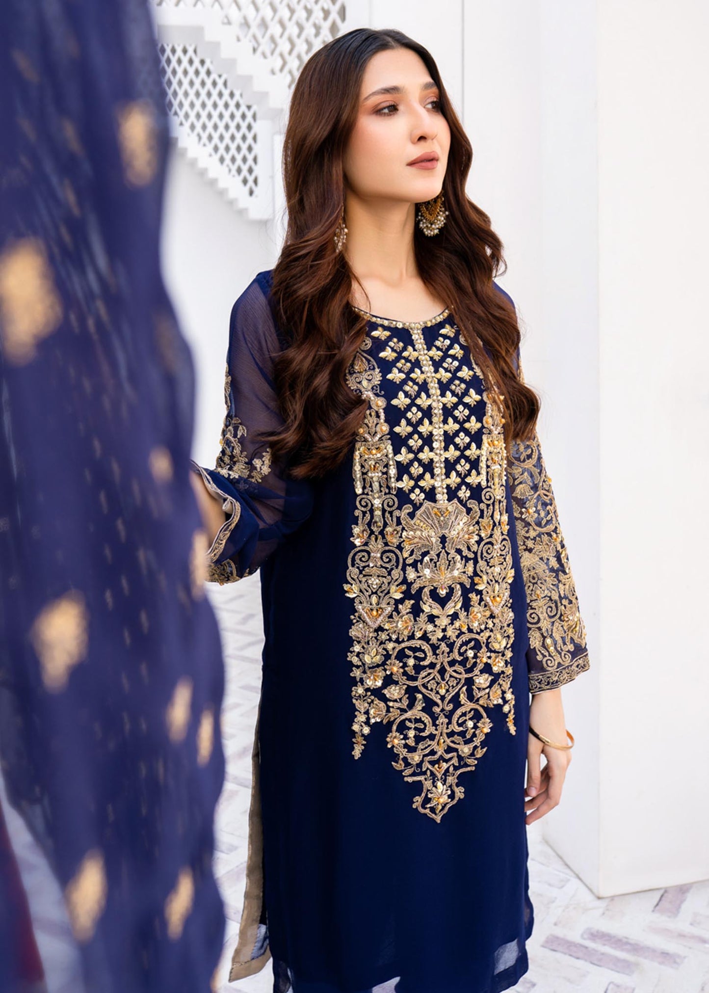 Blue Embroidered Chiffon Festive Wear Suit Online in Dubai DXB UAE Abudhabi Meena Bazaar