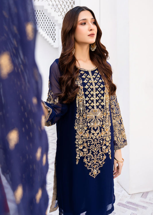 Blue Embroidered Chiffon Festive Wear Suit Online in Dubai DXB UAE Abudhabi Meena Bazaar