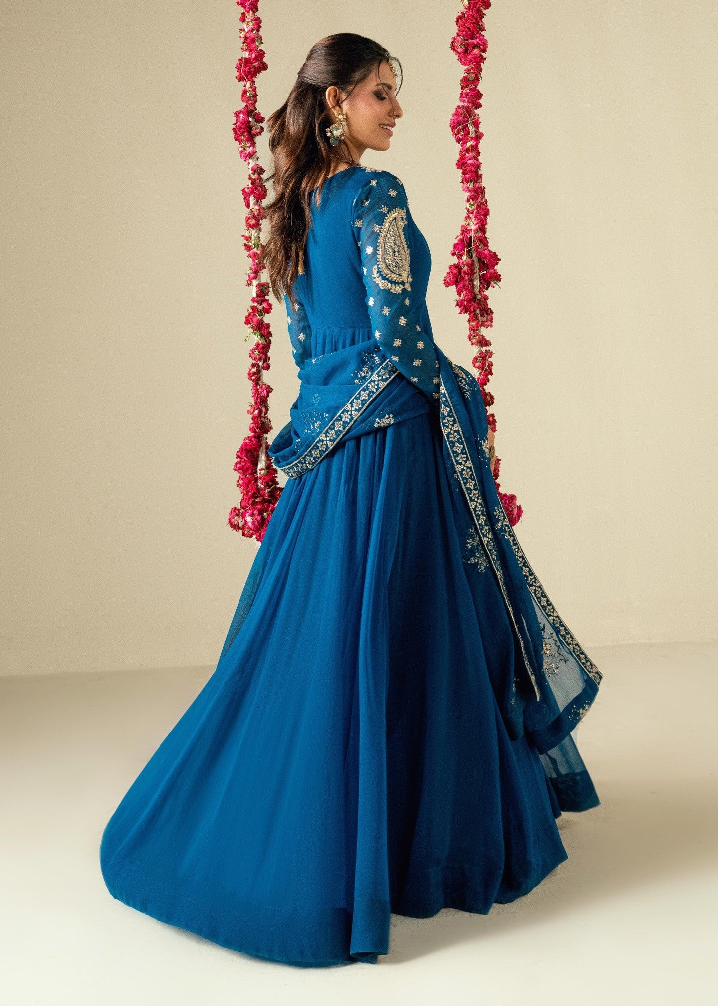 Blue Embroidered Chiffon Festive Wear Suit Online in Sri Lanka India Australia