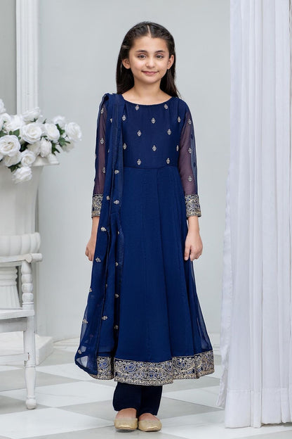 Blue Embroidered Chiffon Flared Pishwas Salwar Kameez Online in Dubai UAE Abudhabi Ajman Sharjah